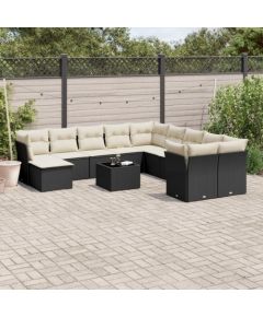 vidaXL 12-częsciowy zestaw mebli do ogrodu, z poduszkami, czarny, polirattan Dārza mēbeļu komplekti