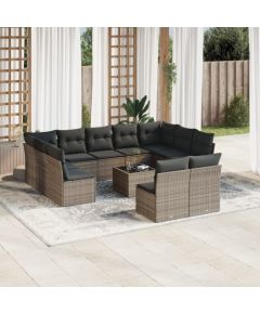 vidaXL 12-częsciowy zestaw mebli ogrodowych z poduszkami, szary, polirattan Dārza mēbeļu komplekti