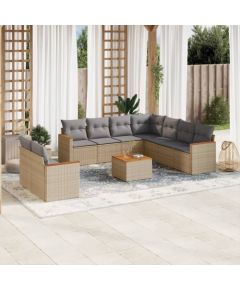 vidaXL 10-częsciowy zestaw mebli ogrodowych z poduszkami, mieszany beż Dārza mēbeļu komplekti