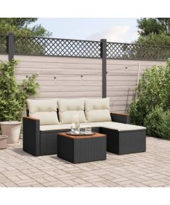 vidaXL 5-częsciowy zestaw wypoczynkowy do ogrodu, poduszki, czarny rattan PE Dārza mēbeļu komplekti