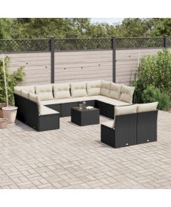 vidaXL 12-częsciowy zestaw mebli do ogrodu, z poduszkami, czarny, polirattan Dārza mēbeļu komplekti