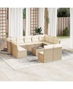 vidaXL 12-częsciowy zestaw mebli ogrodowych z poduszkami, beżowy, polirattan Dārza mēbeļu komplekti