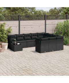 vidaXL 11-częsciowy zestaw wypoczynkowy do ogrodu, poduszki czarny rattan PE Dārza mēbeļu komplekti