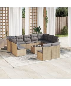 vidaXL 12-częsciowy zestaw mebli ogrodowych z poduszkami, beżowy, polirattan Dārza mēbeļu komplekti