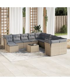 vidaXL 12-częsciowy zestaw mebli ogrodowych z poduszkami, beżowy, polirattan Dārza mēbeļu komplekti