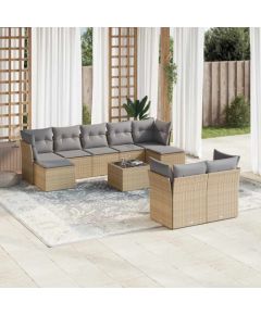 vidaXL 10-częściowy zestaw mebli ogrodowych z poduszkami, beżowy, polirattan Dārza mēbeļu komplekti