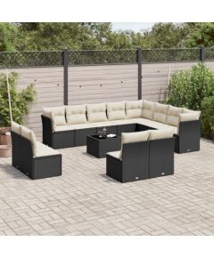 vidaXL 13-częsciowy zestaw mebli do ogrodu, poduszki, czarny, rattan PE Dārza mēbeļu komplekti