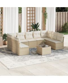 vidaXL 10-częściowy zestaw mebli ogrodowych z poduszkami, beżowy, polirattan Dārza mēbeļu komplekti