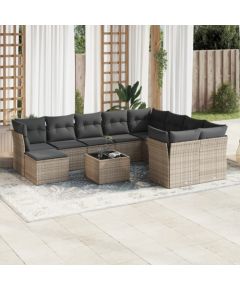 vidaXL 11-częściowy zestaw mebli ogrodowych z poduszkami, szary rattan PE Dārza mēbeļu komplekti