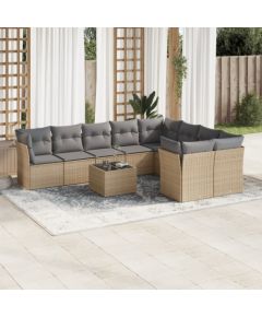 vidaXL 10-częściowy zestaw mebli ogrodowych z poduszkami, beżowy, polirattan Dārza mēbeļu komplekti