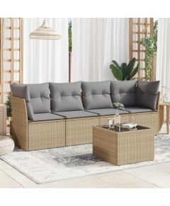 vidaXL 5-częściowy zestaw mebli ogrodowych z poduszkami, beżowy, polirattan Dārza mēbeļu komplekti