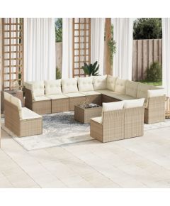 vidaXL 14-częściowy zestaw mebli ogrodowych z poduszkami, beżowy, polirattan Dārza mēbeļu komplekti