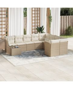 vidaXL 10-częściowy zestaw mebli ogrodowych z poduszkami, beżowy, polirattan Dārza mēbeļu komplekti