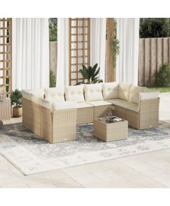 vidaXL 10-częściowy zestaw mebli ogrodowych z poduszkami, beżowy, polirattan Dārza mēbeļu komplekti