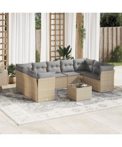 vidaXL 10-częściowy zestaw mebli ogrodowych z poduszkami, beżowy, polirattan Dārza mēbeļu komplekti