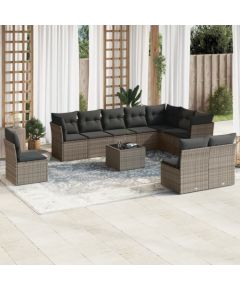 vidaXL 11-częściowy zestaw mebli ogrodowych z poduszkami, szary rattan PE Dārza mēbeļu komplekti