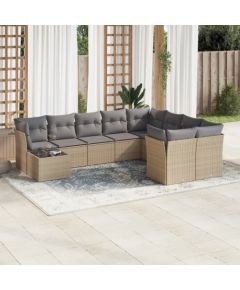 vidaXL 10-częściowy zestaw mebli ogrodowych z poduszkami, beżowy, polirattan Dārza mēbeļu komplekti