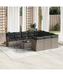 vidaXL 11-częściowy zestaw mebli ogrodowych z poduszkami, szary rattan PE Dārza mēbeļu komplekti