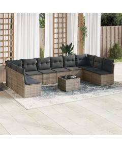 vidaXL 11-częściowy zestaw mebli ogrodowych z poduszkami, szary rattan PE Dārza mēbeļu komplekti