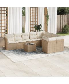 vidaXL 10-częściowy zestaw mebli ogrodowych z poduszkami, beżowy, polirattan Dārza mēbeļu komplekti