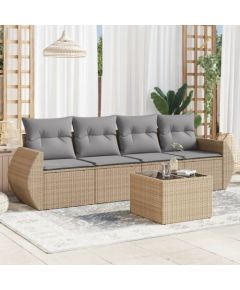 vidaXL 5-częściowy zestaw mebli ogrodowych z poduszkami, beżowy, polirattan Dārza mēbeļu komplekti