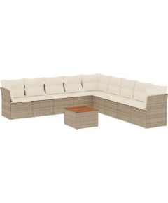 vidaXL 10-częściowy zestaw mebli ogrodowych z poduszkami, beżowy, polirattan Dārza mēbeļu komplekti