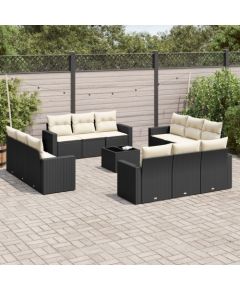 vidaXL 13-częściowy zestaw mebli do ogrodu, poduszki, czarny, rattan PE Dārza mēbeļu komplekti