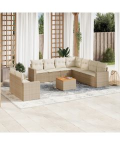 vidaXL 10-częściowy zestaw mebli ogrodowych z poduszkami, beżowy, polirattan Dārza mēbeļu komplekti