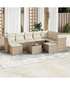 vidaXL 10-częściowy zestaw mebli ogrodowych z poduszkami, beżowy, polirattan Dārza mēbeļu komplekti