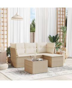 vidaXL 5-częściowy zestaw mebli ogrodowych z poduszkami, beżowy, polirattan Dārza mēbeļu komplekti