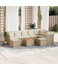 vidaXL 10-częściowy zestaw mebli ogrodowych z poduszkami, beżowy, polirattan Dārza mēbeļu komplekti