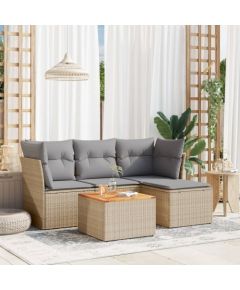 vidaXL 5-częściowy zestaw mebli ogrodowych z poduszkami, beżowy, polirattan Dārza mēbeļu komplekti