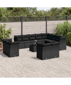 vidaXL 13-częściowy zestaw mebli do ogrodu, poduszki, czarny, rattan PE Dārza mēbeļu komplekti