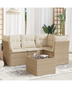 vidaXL 5-częściowy zestaw mebli ogrodowych z poduszkami, beżowy, polirattan Dārza mēbeļu komplekti