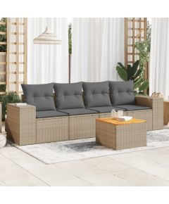 vidaXL 5-częściowy zestaw mebli ogrodowych z poduszkami, beżowy, polirattan Dārza mēbeļu komplekti