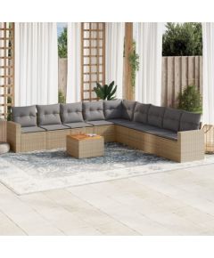 vidaXL 10-częściowy zestaw mebli ogrodowych z poduszkami, beżowy, polirattan Dārza mēbeļu komplekti