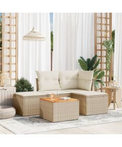 vidaXL 5-częściowy zestaw mebli ogrodowych z poduszkami, beżowy, polirattan Dārza mēbeļu komplekti