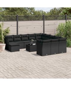 vidaXL 13-częściowy zestaw mebli do ogrodu, poduszki, czarny, rattan PE Dārza mēbeļu komplekti