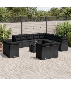 vidaXL 14-częściowy zestaw wypoczynkowy do ogrodu, poduszki czarny rattan PE Dārza mēbeļu komplekti