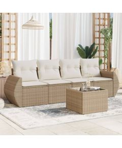 vidaXL 5-częściowy zestaw mebli ogrodowych z poduszkami, beżowy, polirattan Dārza mēbeļu komplekti