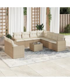 vidaXL 10-częściowy zestaw mebli ogrodowych z poduszkami, beżowy, polirattan Dārza mēbeļu komplekti