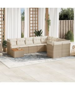 vidaXL 10-częściowy zestaw mebli ogrodowych z poduszkami, beżowy, polirattan Dārza mēbeļu komplekti