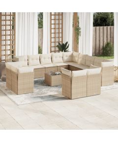 vidaXL 14-częściowy zestaw mebli ogrodowych z poduszkami, beżowy, polirattan Dārza mēbeļu komplekti