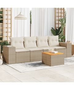 vidaXL 5-częściowy zestaw mebli ogrodowych z poduszkami, beżowy, polirattan Dārza mēbeļu komplekti