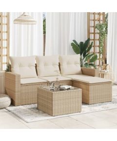 vidaXL 5-częściowy zestaw mebli ogrodowych z poduszkami, beżowy, polirattan Dārza mēbeļu komplekti