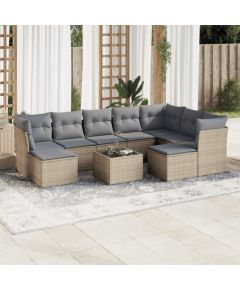 vidaXL 10-częściowy zestaw mebli ogrodowych z poduszkami, beżowy, polirattan Dārza mēbeļu komplekti