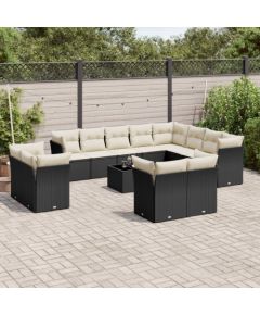 vidaXL 13-częściowy zestaw mebli do ogrodu, poduszki, czarny, rattan PE Dārza mēbeļu komplekti