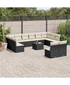 vidaXL 13-częściowy zestaw mebli do ogrodu, poduszki, czarny, rattan PE Dārza mēbeļu komplekti