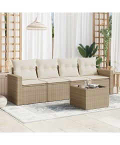 vidaXL 5-częściowy zestaw mebli ogrodowych z poduszkami, beżowy, polirattan Dārza mēbeļu komplekti