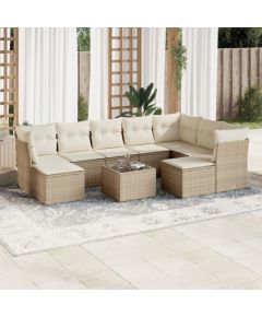 vidaXL 10-częściowy zestaw mebli ogrodowych z poduszkami, beżowy, polirattan Dārza mēbeļu komplekti